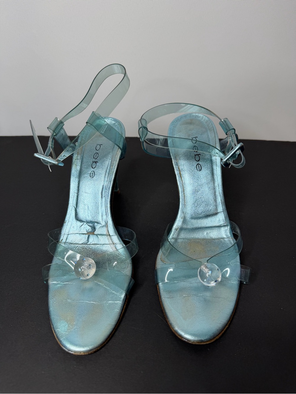 bebe Clear Light Blue Strappy Heeled Sandals